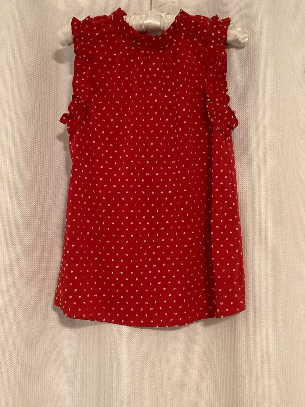 JODIFL Red Sleeveless Ruffle Neck Dot Blouse